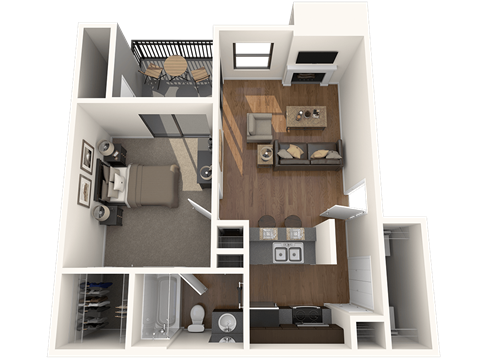Floor plan for 1 bed, 1 bath, 540 sqft